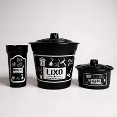 Kit Pia 3 Peças – Lixeira, Porta Sabão e Detergente em Plástico