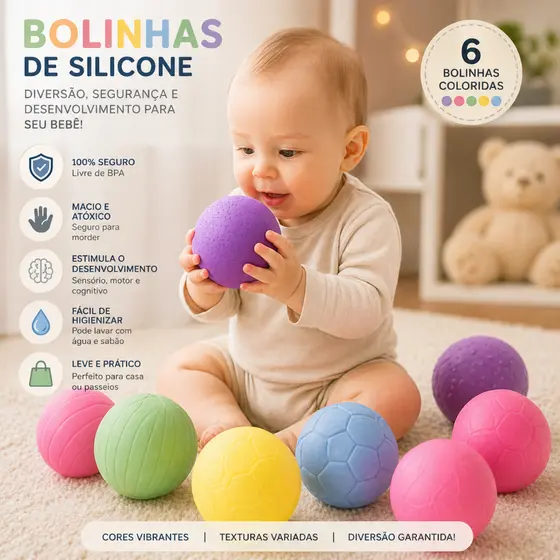 Kit 3/6/9/12 Bolinhas Infantil Bebê Brinquedo Educativo Sensorial Coordenação Motora Bola Pequena