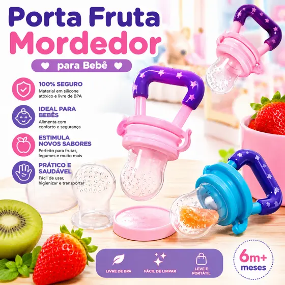 Chupeta Porta Fruta Bebê Alimentador Silicone Anti Engasgo Introdução Alimentar