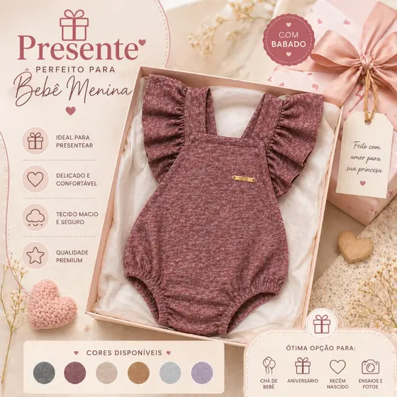 Body Bebê Menina Presente Perfeito Roupa Delicada Para Meninas 3 á 6 Meses