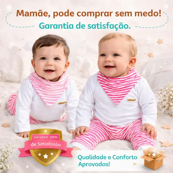 Conjunto Bebê Feminino Inverno Body Manga Longa com Calça Listrada Roupa Infantil Linda 9 á 12 Meses