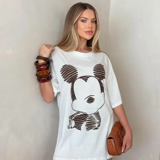 Max Blusão Unissex Oversized Mickey Estampada Feminina Camisa 100% Algodão Confortável e Estilosa