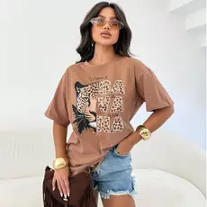 T-Shirt feminina Camiseta Blusa Max Oversized 100% Algodão Savana animal print Viral