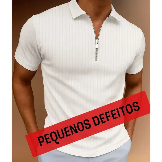 Camisa POLO casual listrada manga curta PEQUENOS DEFEITOS