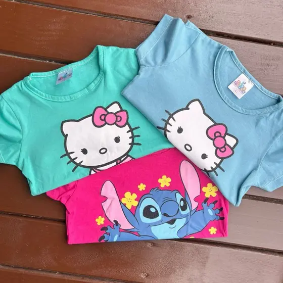 Kit Camiseta Baby Look Infantil Menina Tamanho 2 ao 12 Anos Sortido - Roupa Infantil Menina - Camiseta Infantil