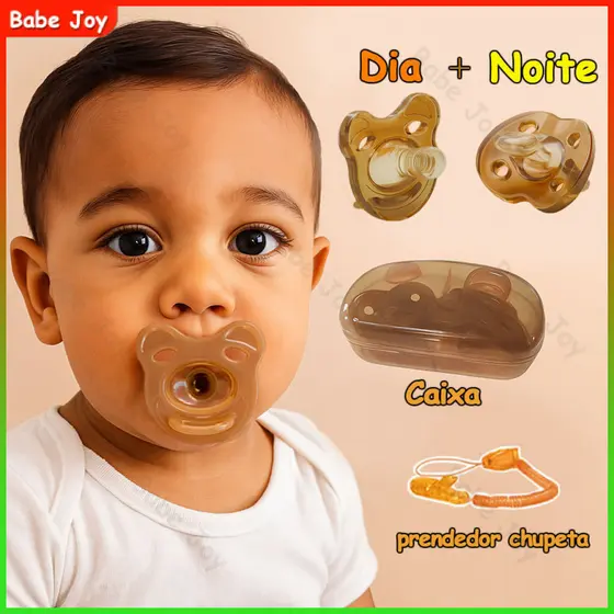 Kit 2 Chupeta de silicone macio Pode ser usada dia e noite com Caixa + Prendedor de chupeta