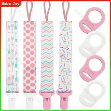 4Pcs Clipe de Chupeta para Bebê com Corrente e 4pcs Adaptador de Chupeta Porta Brinquedo de Chupeta Cordão Anti Queda