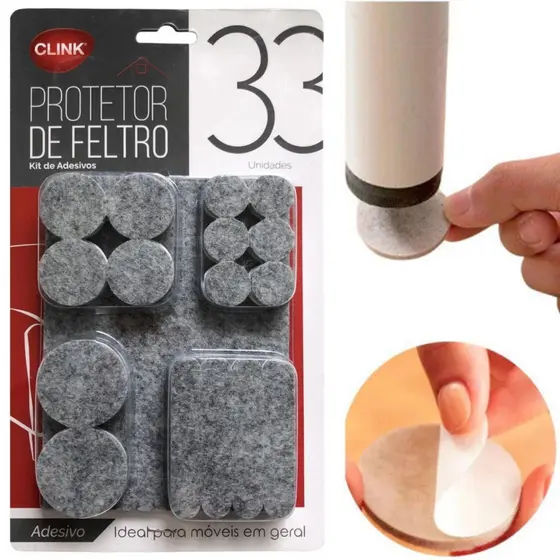 Feltro Adesivo Anti-Risco para Pés de Móveis Clink –Modelos Variados - Protetor para Cadeira, Mesa e Sofá