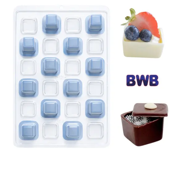 Forma de 3 Partes com Silicone Mini Caixa Quadrada Chocolate  BWB SP 856 | Doces Finos Semiprofissional  Alto Rendimento