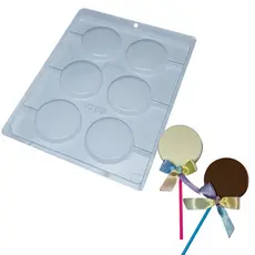 Forma Simples Pirulito Redondo Liso 60 mm cod 9789 em Acetato BWB Para Bombom e Doces de Chocolate e Confeitaria Páscoa