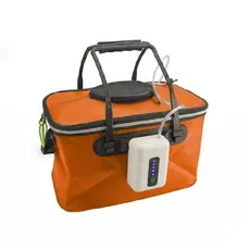 kit Bolsa Viveiro Pesca Isca Viva 35cm + Oxigenador Compressor USB Recarregável 12h