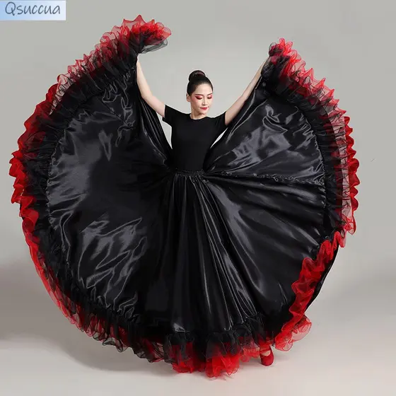 Qsuccua Dança Folclórica para Mulheres Adultas Saia Longa Elegante com Grande Bainha YAHG