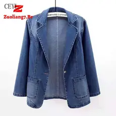 Casaco Feminino Plus Size para Mulheres, Nova Coleção Outono 2026, Jeans Femininos Slim Fit e Jaqueta com Decote em C OG