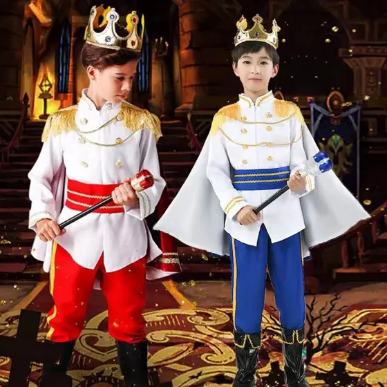 Conjunto de Fantasia de Príncipe para Meninos, 7 Peças, Crianças, Rei Medieval, Cosplay com Capa, Calças, Coroa 0KBU