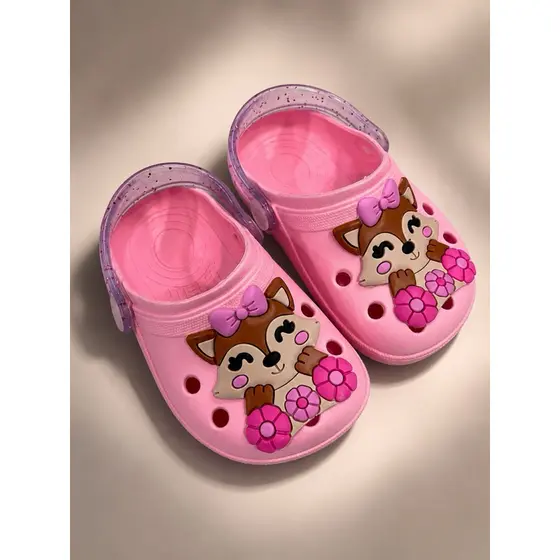 Sandália Papete Babuche Infantil Feminina Raposinha Rosa – Sandália Baby Confortável Antiderrapante Leve Casual 🌸