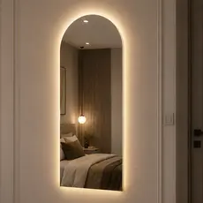 Espelho Madri Oval de Corpo Inteiro C/ Led 120cm x 50cm Led Branca e Amarela Flame Quarto Salão Loja