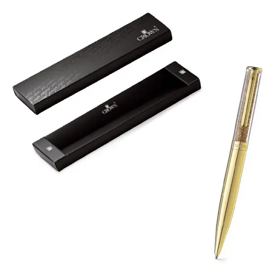 Caneta Esferográfica Crown Diamond Ouro Glitter Presente Luxo com Estojo