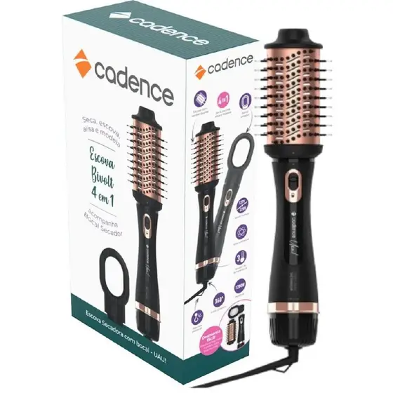 Escova Secadora Cadence UAU 4 em 1 - ESC800 Rose E Preto Bivolt Chaveado.