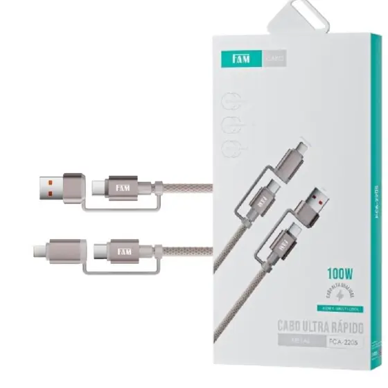 Cabo De Carregamento Transferência De Dados FAM FCA-2205 USB C USB A Lightning E 4 Em 1 1.2M
