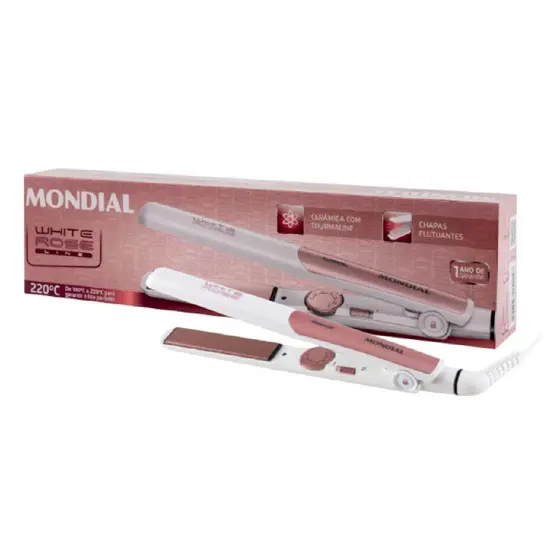 Prancha Chapinha Alisadora White Rose Line Mondial  P-50 Rosa Bivolt