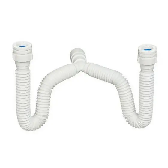Sifão Sanfonado Pia Flexível Extensível Universal Branco Para Cuba Banheiro, Cozinha, Tanque DUPLO PLASTUNING