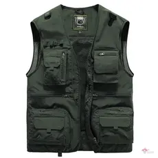 [S-5XL] Colete masculino para primavera e outono, novo modelo com múltiplos bolsos para trabalho, pesca, jaqueta de labo
