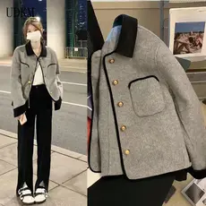 Blazer Feminino S-XXL, Jaqueta Curta de Tweed, Manga Longa, Corte Solto, Elegante e Casual para Primavera, Ou NIYQ
