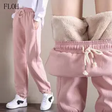 Calças de moletom femininas com forro de lã flexível / Calças casuais femininas KKVV
