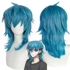 Novo produto em estoque: Peruca de cosplay Sally Face Jame Sally Face, cabelo azul médio-longo, com rede de cabelo rosa
