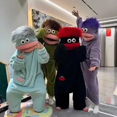 Pijama de Monstro de Desenho Animado Engraçado com Boca Grande, Conjunto para Casal, Roupa de Casa Forrada de Lã, Fofo P