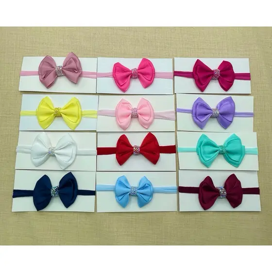 Conjunto 12 Faixas de Cabelo para Meninas, Tiaras com Laço Gorgorão Macio, Elástico Infantil, Acessórios Cabeça
