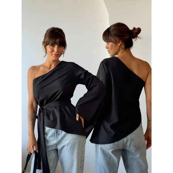 Blusa Feminina Assimetrica Mula Manca Um Ombro Só Básica Social Elegante
