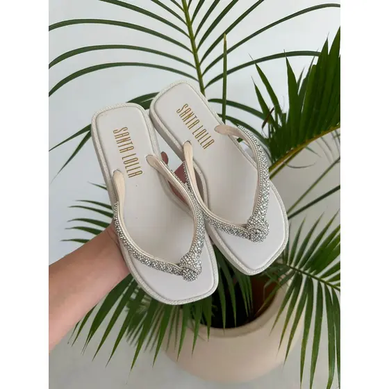 Chinelo Sandalia Nó Tendencia Brilho Strass Confortavel