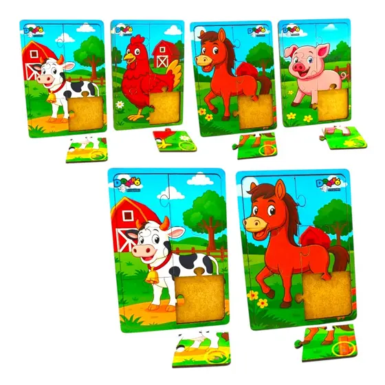 Kit 4 Quebra Cabeças Animais Fazenda Safari 6 peças