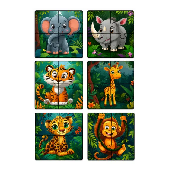 Kit 6 Quebra Cabeça infantil Selva Floresta - Brinquedo Educativo