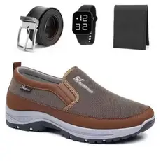 Sapatilha Mocassim Casual Adventure de Trilha Aquático Resistente com Solado Macio Confortável  + Carteira Cinto Relogio
