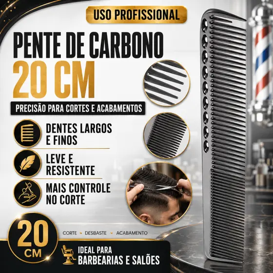 Pente De Carbono Profissional Para Cortes de Cabelo Barbearia Salão Antiestático Umi