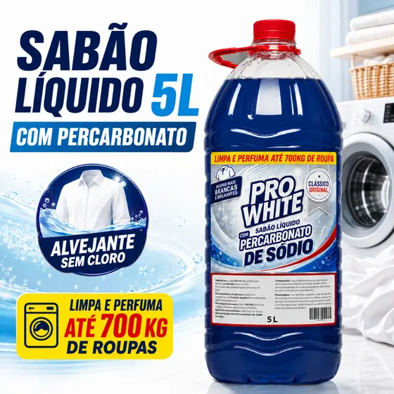 Sabão Liquido Lava Roupas Com Percarbonato Alvejante Sem Cloro Máquina de Lavar 5l