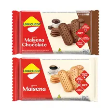 Kit com 2 Biscoito Maisena Tradicional e Chocolate 115g Zero Açúcares - Lowçúcar