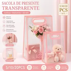 Kit 5/10/20 Sacolas Plástica Transparente c/ Alças Recortadas - Presente, Casamento, Doces, Reutilizável PP Ecol
