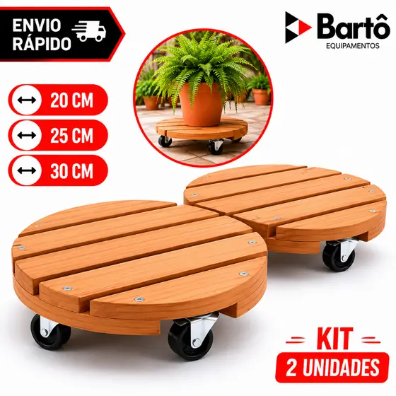 Kit 02 Suporte de Planta Com Rodinhas Move Fácil Não Risca o Piso Madeira Resistente