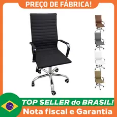 Cadeira Eames Esteirinha Presidente Alta Estofada Couro Home Office