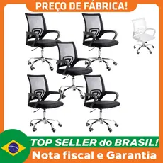 Kit 5 Cadeiras de Escritório Mesh Assento Estofado Base Giratória 9050