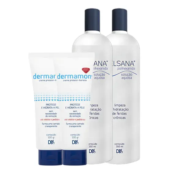 Kit 2 Dermamon Barreira Protetora 100g + 2 Polihexanida Solução Aquosa 350ml (1) Dbs