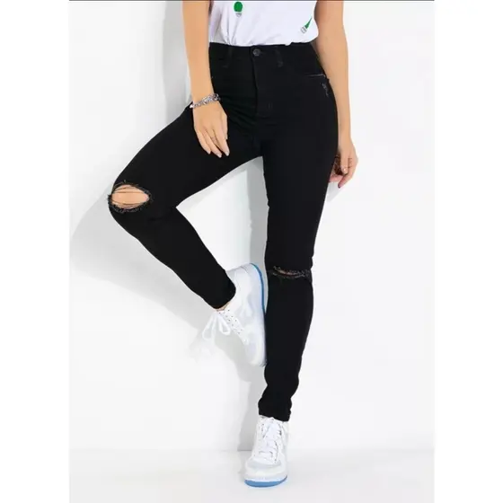 Calça Feminina Jeans Infantil Juvenil Destroyed Slim rasgo No Joelho