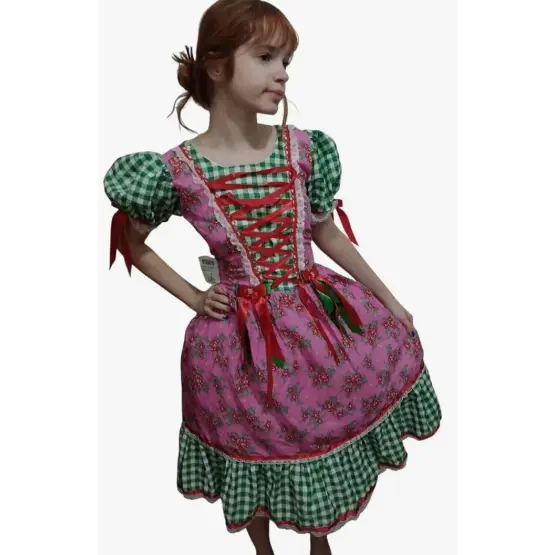 Vestido Feminino Menina Infantil Juvenil Quadrilha Festas Junina Caipira Festa