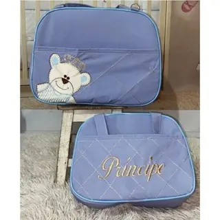 Bolsa Azul Claro Maternidade Térmica Ursinho Menina e Menino
