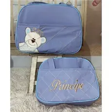Bolsa Azul Claro Maternidade Térmica Ursinho Menina e Menino