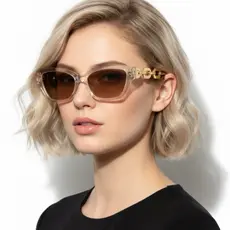 Óculos de Sol Feminino Gatinho Transparente com hastes em dourada/Pronta Entrega