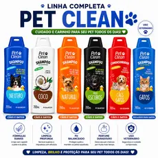 Shampoo e Condicionador Pet Clean 700ml E Genial Pet Cachorro e Gato- Uso Veterinário Neutro, Coco, Natural